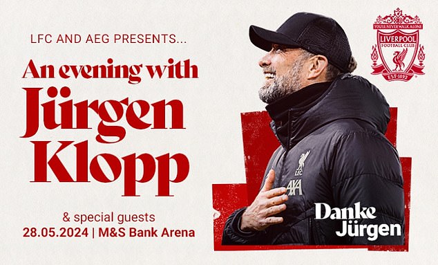 Tickets for the event with Klopp at the M&S Bank Arena in Liverpool were priced at £37