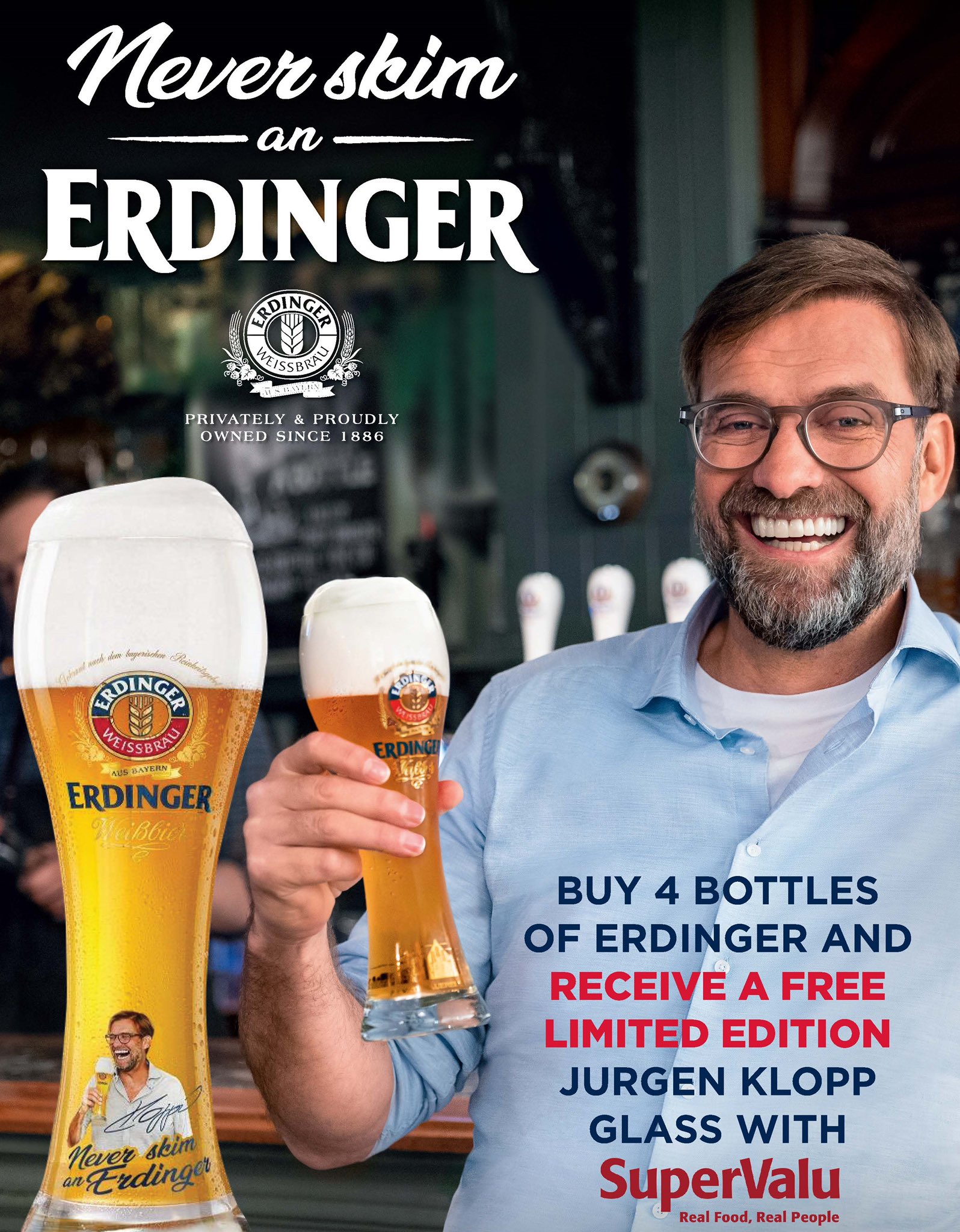 Erdinger Ireland on X: "Pick up your free Jurgen Klopp glass when you buy 4 bottles of Erdinger in selected @SuperValuIRL stores, while stocks last https://t.co/zUbeThG4s2" / X