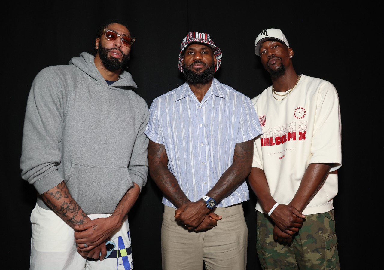 James was also joined by Paris Olympics team-mates Anthony Davis, left, and Bam Adebayo, right